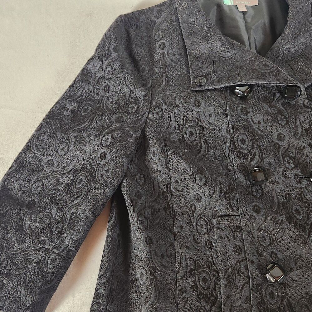 Halogen Women’s Jacquard Paisley Coat Jacket Gray Double Breasted Size L - Picture 2 of 9